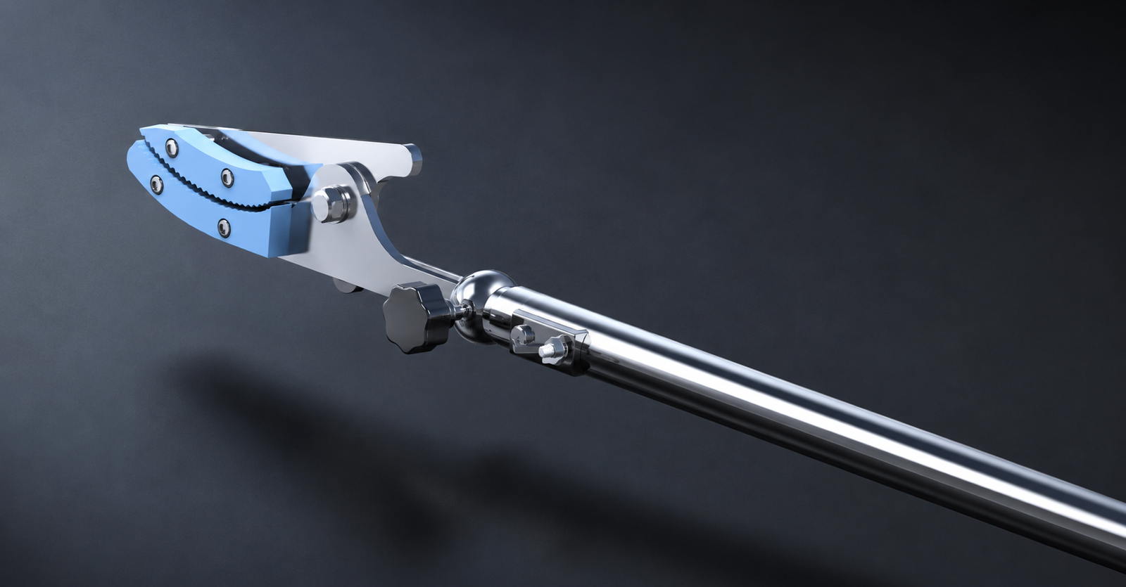 Long-reach tool jaw and ball-joint detail